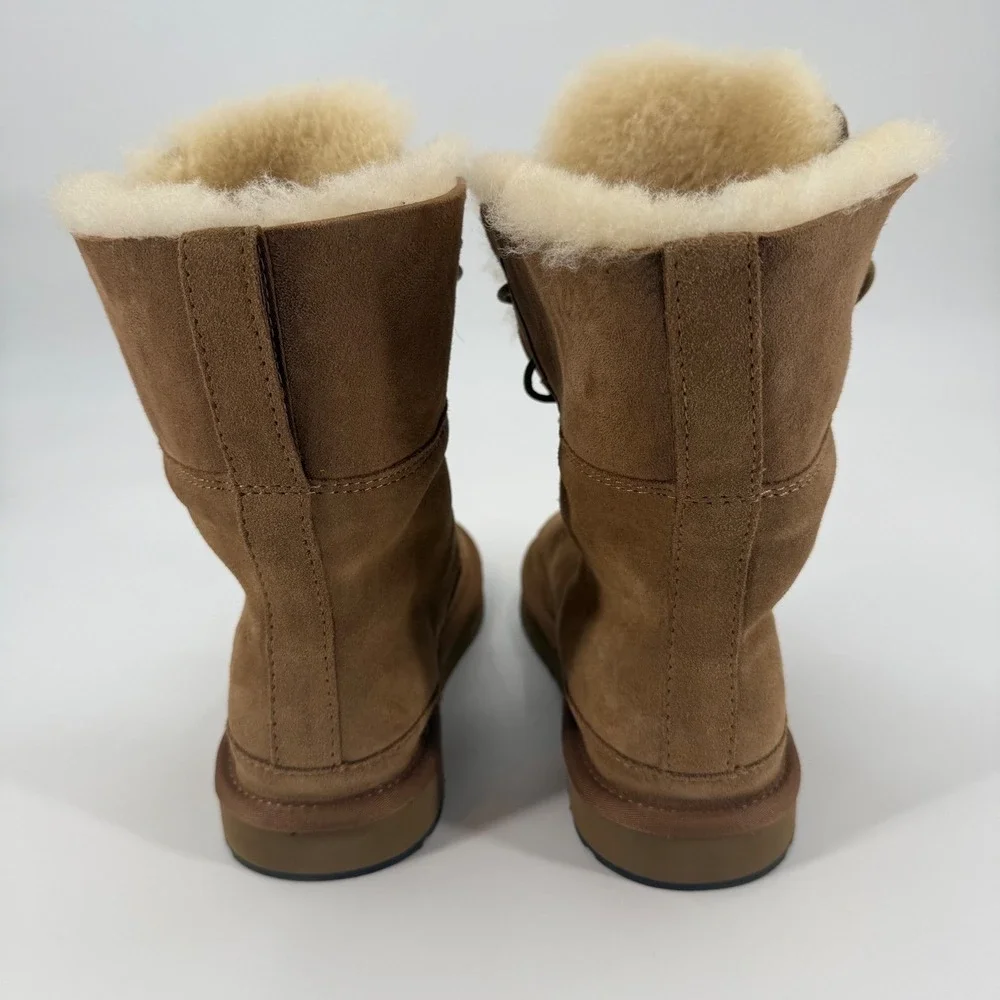 AU&MU Australia Sheepskin Shearling Lace Up Winter Boots Wmn Size 6 Brown Suede